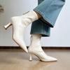 Rindsleder-Version~ Französische spitze elastische dünne Stiefel Damen 2025 dünner Absatz hoher Absatz kurze Stiefel Reißverschluss hinten Temperament einzelne Stiefel