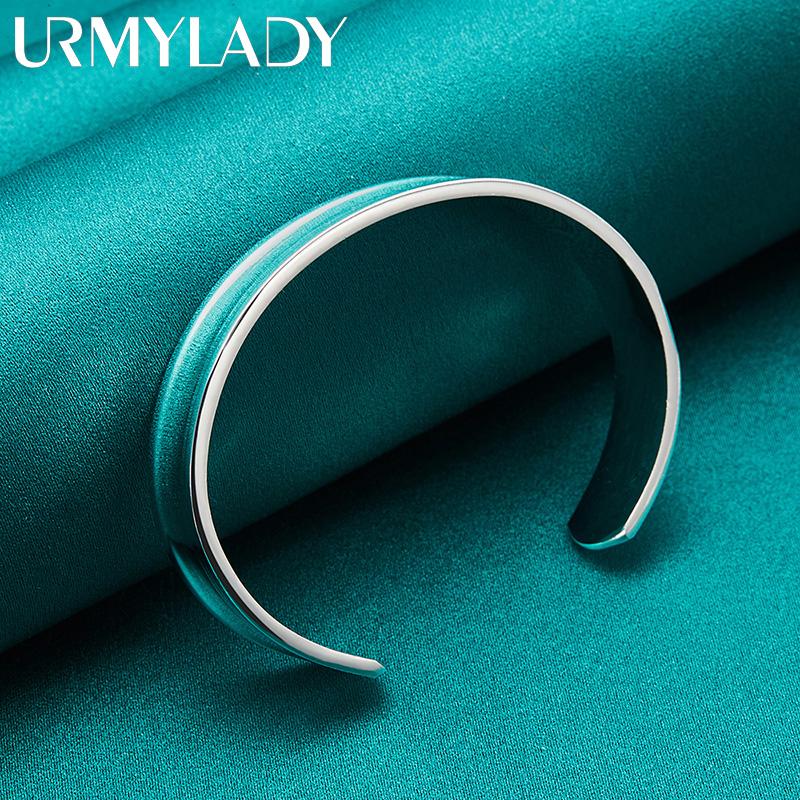 925 Sterling Silver 12mm Smooth Flat Round Bangles Bracelet For Women Wedding Engagement Fashion Charm Jewelry