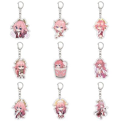 55MM Anime Genshin Impact Keychain Yae Miko Key Chain Acrylic Model Plate Christmas Gifts