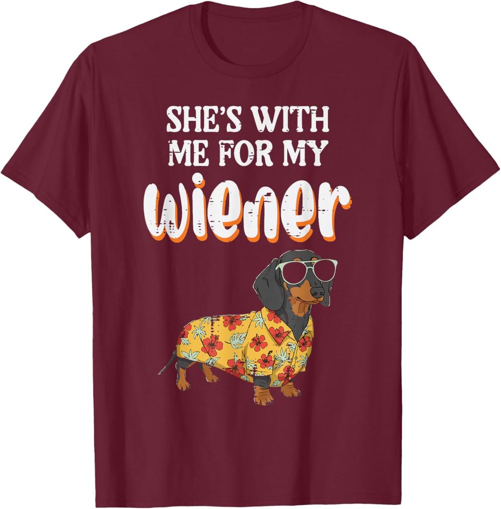 Funny Dachshund Wiener Dog Hawaiian Shirt Graphic Tee Casual Men TShirt