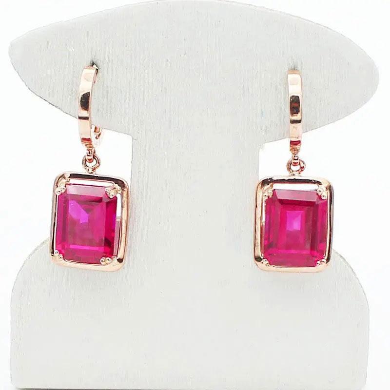 Purple Gold-Plated Rose Gold Square Redstone Earrings, Fashionable And Exquisite Trendy Personalized Colored Gold Earrings.