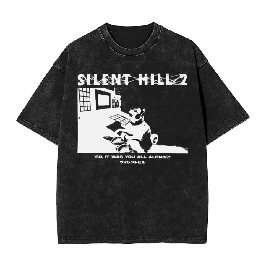 Silent Hill 2 Horror Metal Art Washed T Shirt Man Vintage Cotton T-Shirts Summer O-Neck Hip Hop Tees 580197