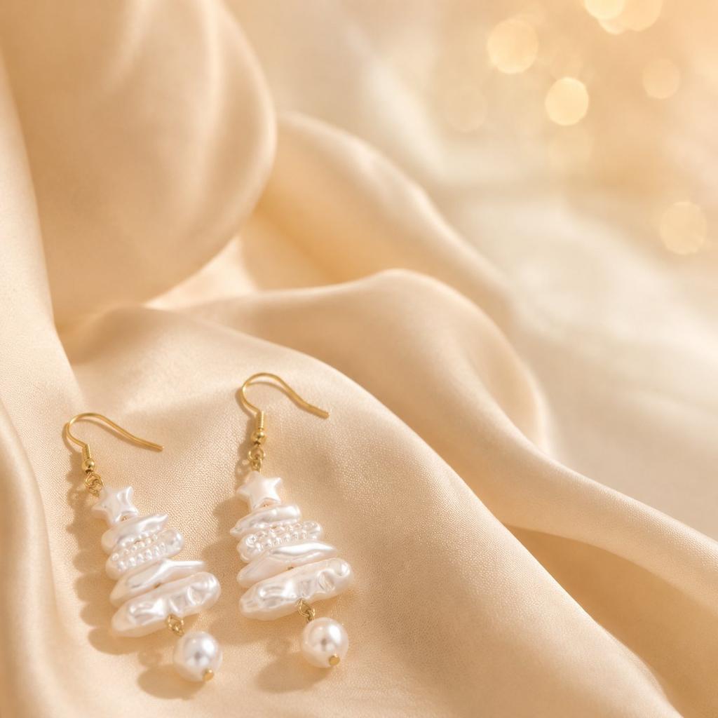 European and American Cross-border Christmas Tree Star Earrings for Women, Baroque Imitation Pearl Earrings, Star Earrings, Christmas Earrings