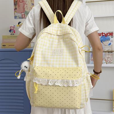 Schoolbag Casual Versatile Plaid Polka Dot Lace Backpack Girl Heart Japanese Sweet Wind Student Party Backpack Girl