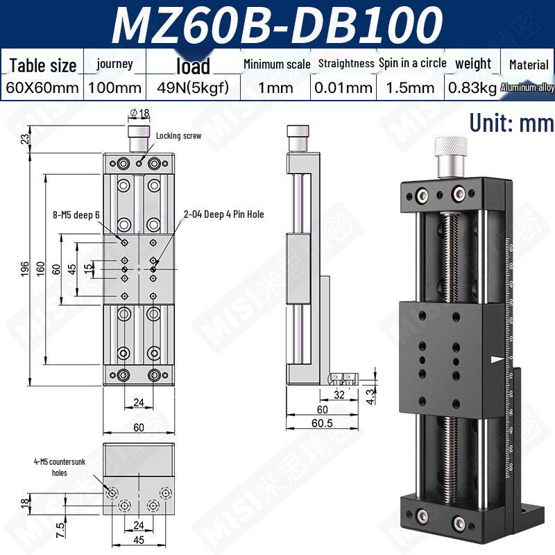 Heavy Load Precision Linear Slide Table with Fine-tuning Screw Rod - 50/80/100 Stroke