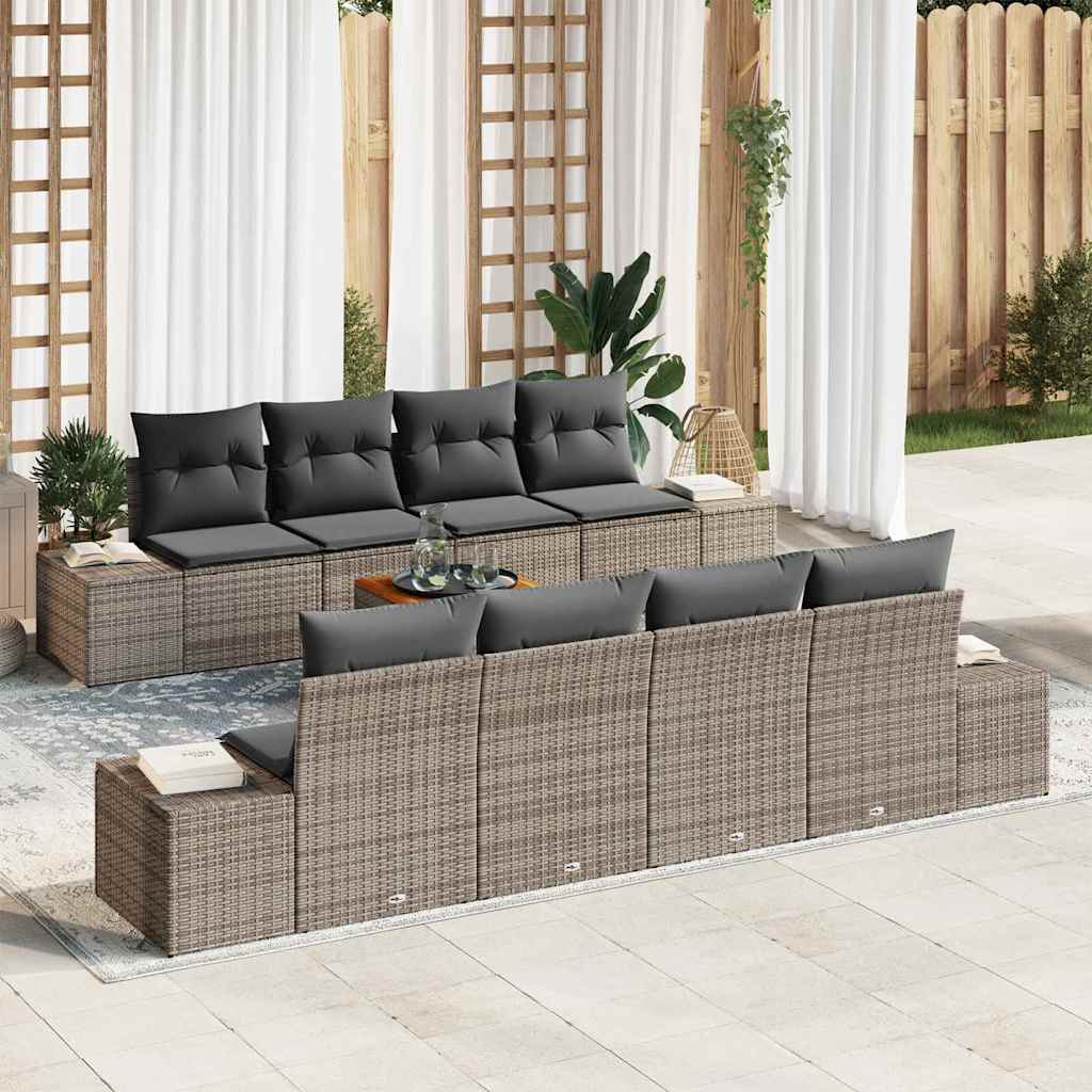 Garden Sofa Set with Cushions 9 Pcs Gray Poly Rattan