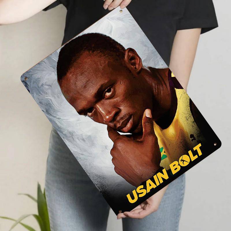 

Legendary Sprinter Usain Bolt Portrait Custom Metal Tin Sign Home Decor Sports Star Souvenir Wall Art 20x30cm（7.8x11.8inch）