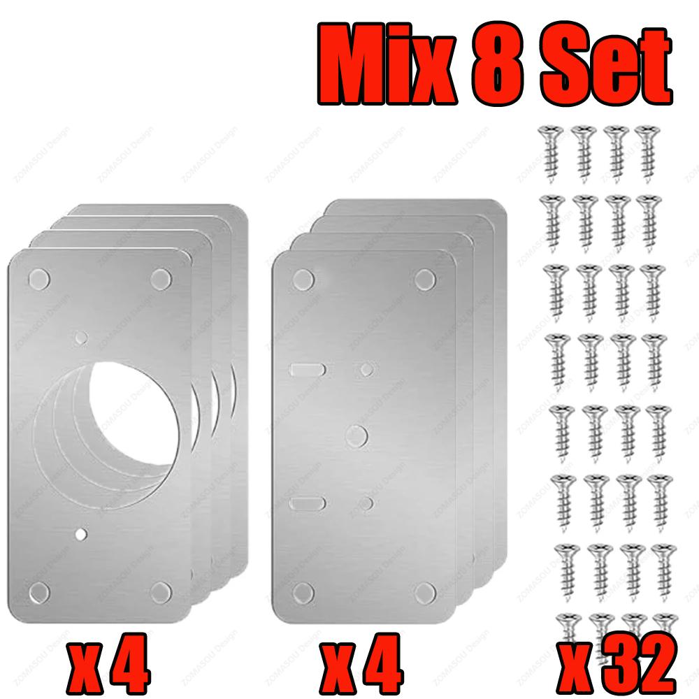 2-100Set Stainless Steel Hinge Fixing Plate Kit Cabinet Door Hinge Repair Plate Bracket with Mounting Screw Furniture Tools