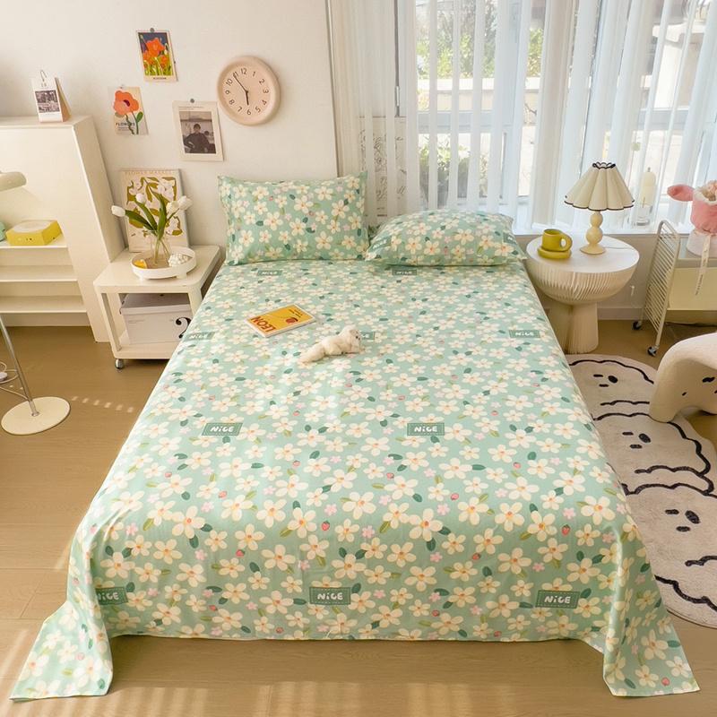 Cute Cartoon Panda Flat Sheet Kawaii Strawberry Bed Sheet Set For Girls Boys Room Decor, Cotton Twin Bed Cover With 2 Pillowcase