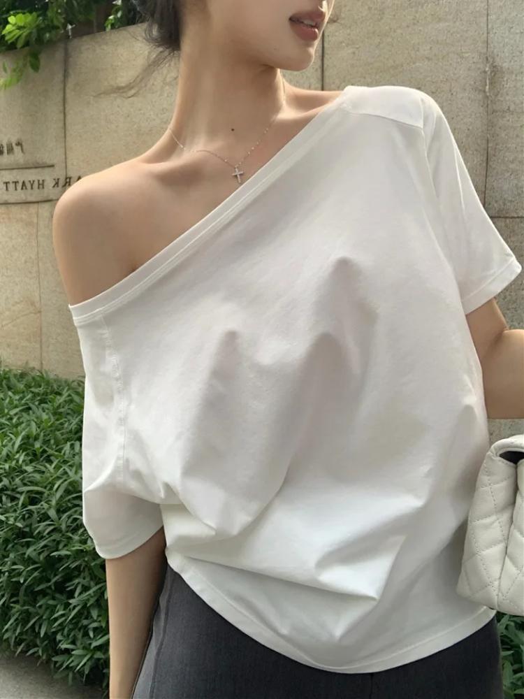 Sexy Svetry Dámské Odhalená Ramena Zkrácené Pletené Základní Oblečení Podzim Vše-ladící Boční Rozparek Jednoduché Jemné Štíhlé Vznešené Svodné