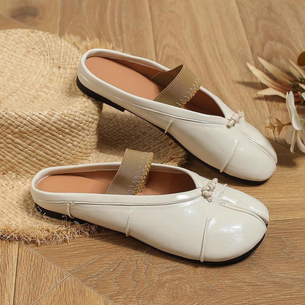 Γυναικεία Μοβ Μαμά Μαλακής Σόλας Επίπεδα Loafers με Λουράκι Διχάλας Δακτύλων με Χοιροδίκτυλο