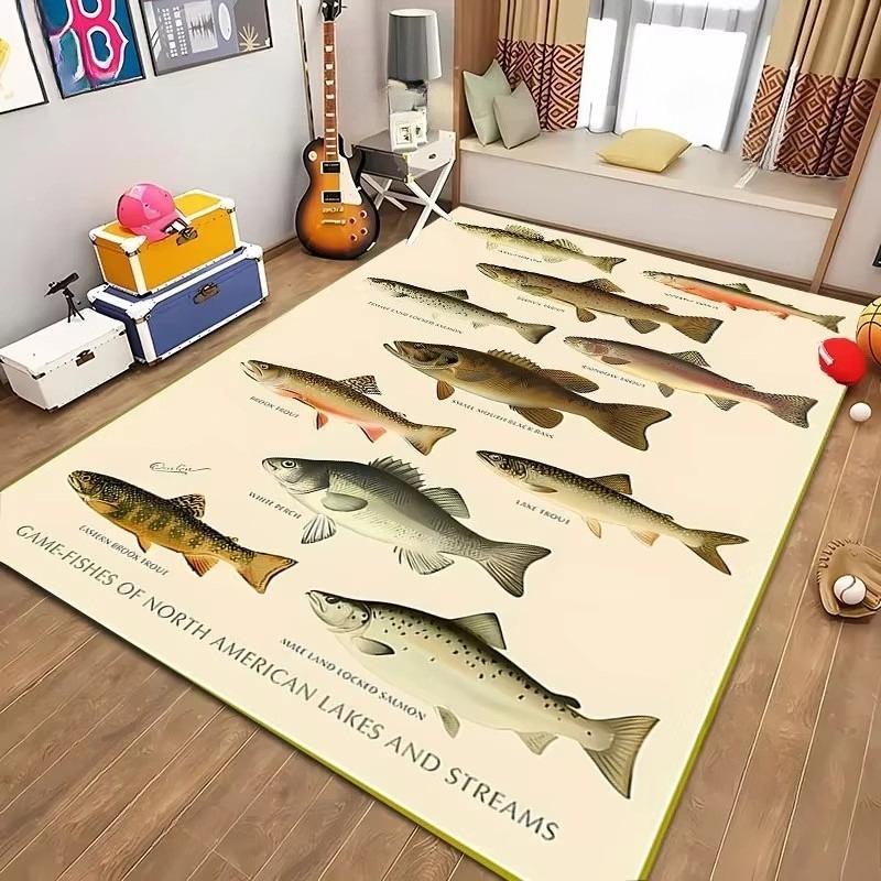 1pc Brown Trout Pattern Carpet New Release! Anti-slip Sound Insulation, Rug for Living Room Bedroom, Office Areas, Durable Mat