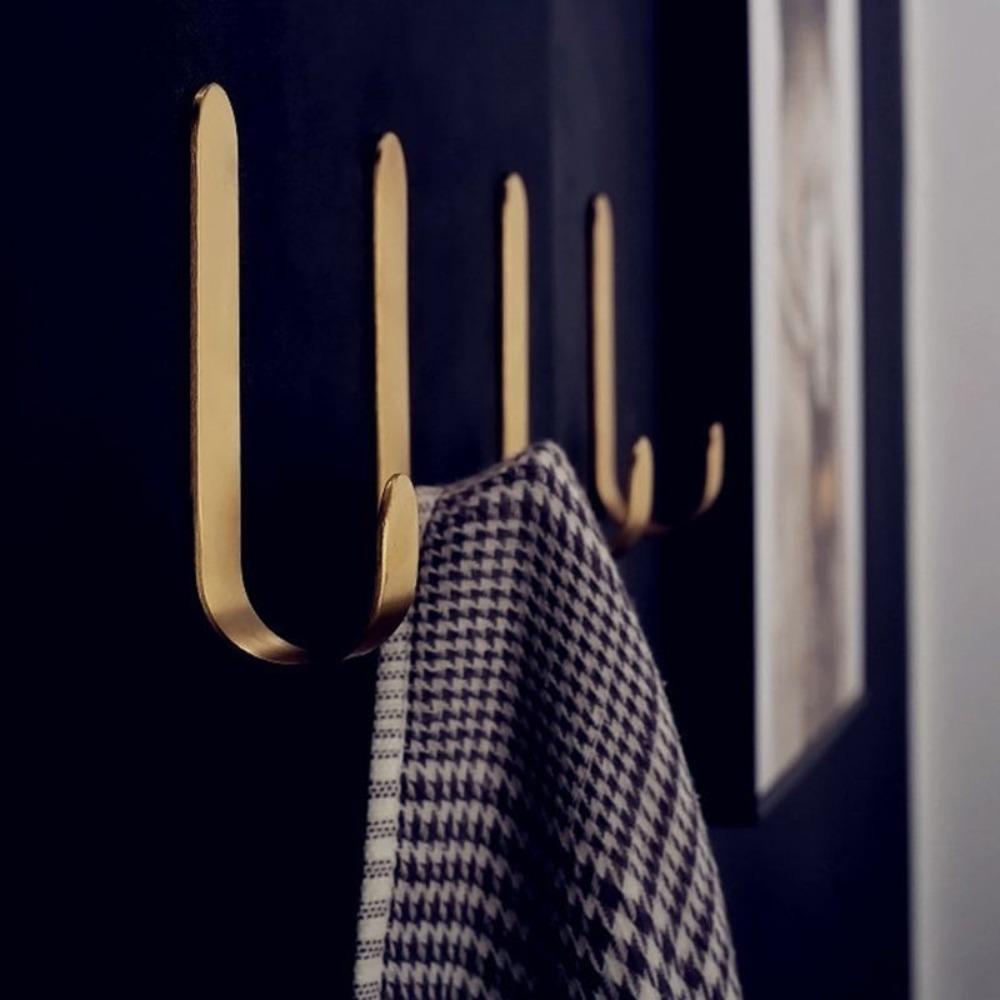 Gold Key Holder J Shaped Coat Hook Wall Mounted Wall Hook  Behind-door