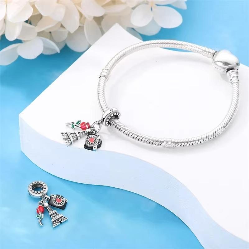 Paris Tower Aircraft Travel Charms Pendant Beads Fitoriginal Bracelet For Women Jewelry Travel Commemorative Gifts For Friends