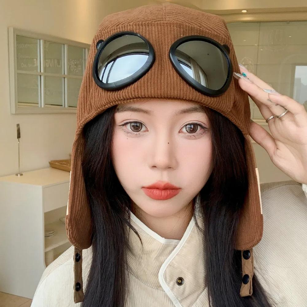 

Шапки-ушанки нового стиля, шапка с защитой ушей, модная шапка в стиле пилота с солнцезащитными очками, уличная зимняя шапка для женщин, шапки 56cm-60cm