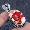 Natural Copper Red Coral Gemstone 925 Sterling Silver Jewelry Pendant 2.01" ETC-13860