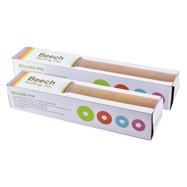 Adjustable Beech Wood Rolling Pin with Christmas Scale for Dough