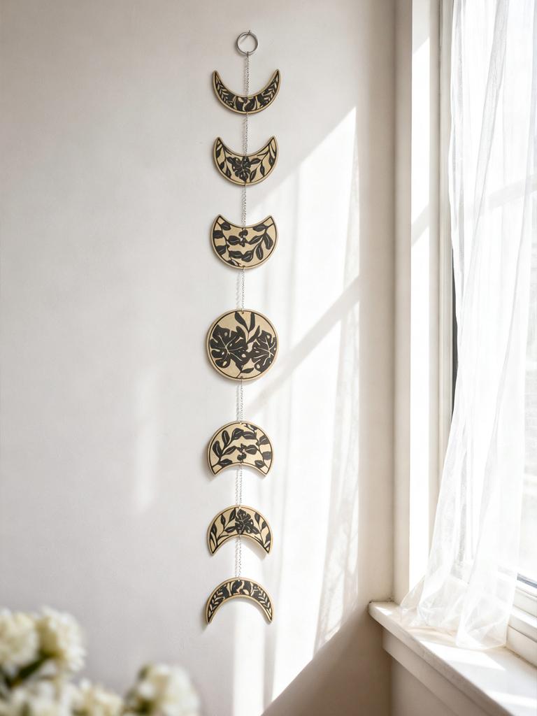 Boho Moon Phase Wall Hanging Decor, Floral Pattern Moon Cycle Art Ornaments, Spiritual Home Decor for Living Room & Bedroom Gift