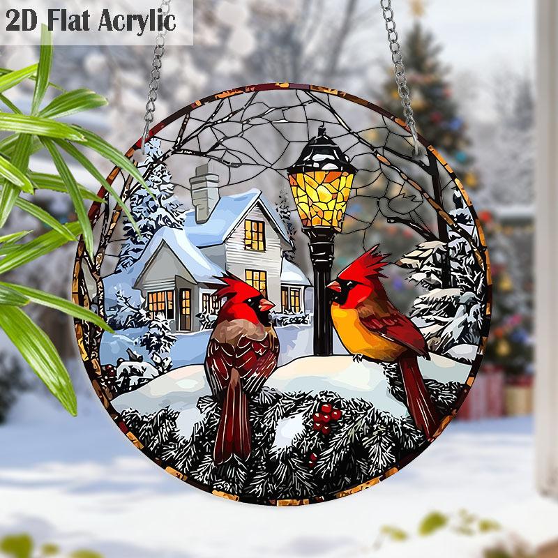 

Acrylic Winter Cardinal Suncatcher Stained Glass Effect Window Hanging Ornament Holiday Bird Lover Gifts for Mom Grandma 20cm/7.87Inch