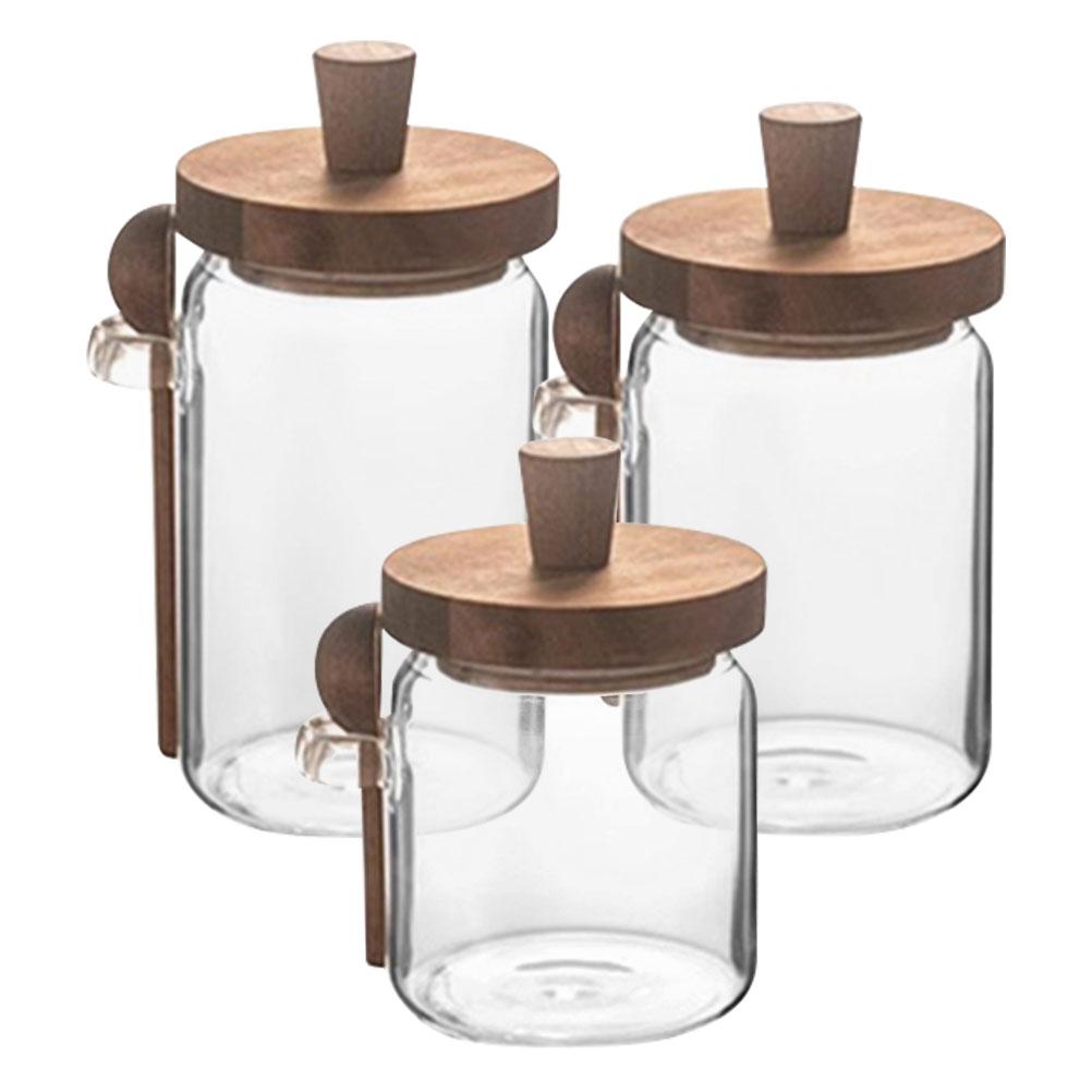 3 Sets Glass Spice Jar Sugar Holder Container with Spoon Spices Jars Seasoning Condiments Bottle Containers Seasonings