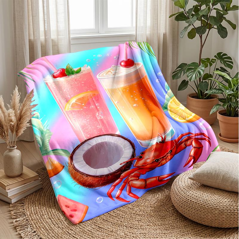 Tropical Fruit Paradise Drink Theme blanket Lightweight Warm Flannel Blanket Decorative Throw Blanket for Home Decoration