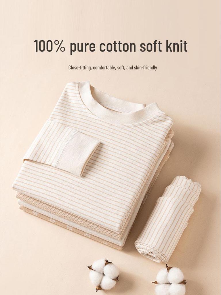 Colorful Cotton Kids' Underwear Set: All-Cotton, Round Neck, Warm Autumn Clothes for Girls & Boys, Class A, Xinjiang Cotton