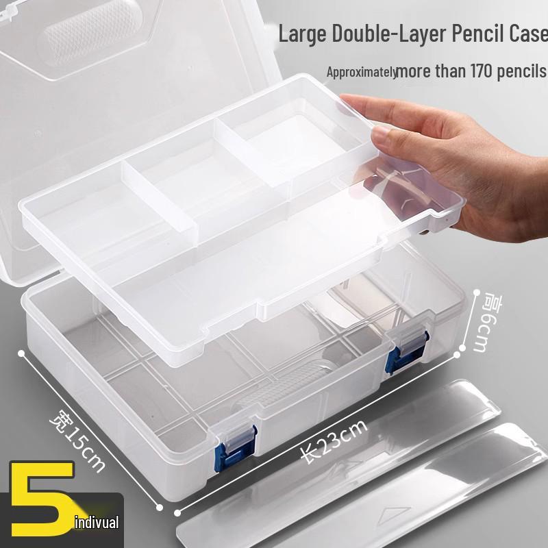 Double-Layer Transparent Pencil Storage Box - Extra Large Capacity