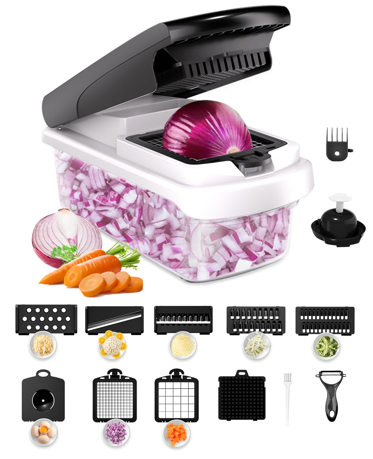 

AlxMuNao Овощная терка-жульен, деликатная, для и с сепаратором яичного белка и ручкой-защитой [Модель 2025] Многофункциональная терка, слайсер, 15-в-1,