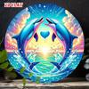 Round Aluminum Metal Sign Xin Dolphin Ocean Sunset Heart D Wall Decor for Home Garage