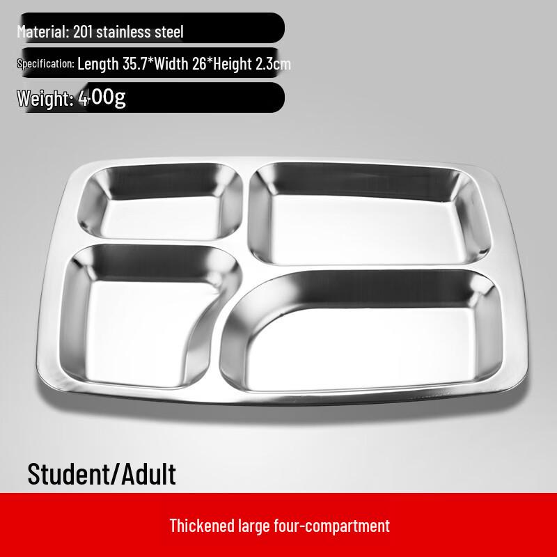 

Thickened 304 Stainless Steel 4-Compartment Divided Meal Plate