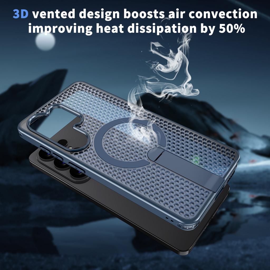 Samsung S26ultra Magnetic Mobile Phone Case Plus Anti-drop Fanxing Honeycomb Breathable Heat Dissipation S25u Vertical Bracket