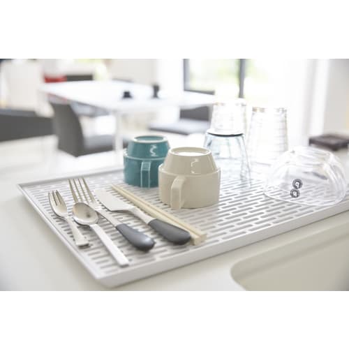 Yamazaki Wide Glass & Mug Stand, White, Approx. W42.5 x D30.7 x H1.5cm, Tower Drainer, Glass Stand, 3328