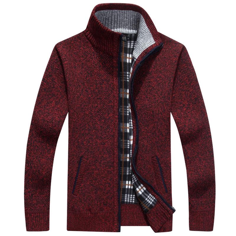 Autumn Men's Plus Size Thick Knit Sweater Coat with Velvet Lining - Trendy Long Sleeve Top (4X-5X)