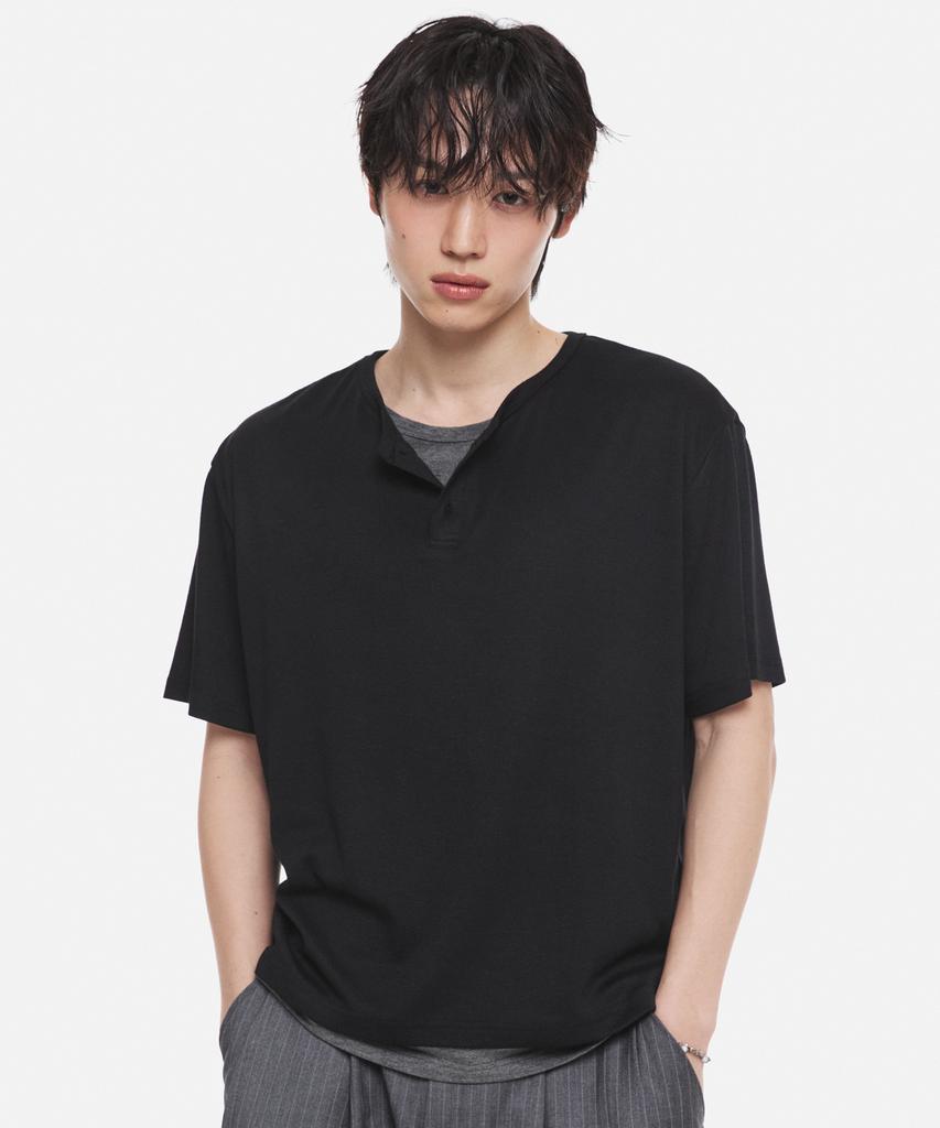 DNSR Layered Henley Neck T-Shirt Black
