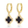 S925 Sterling Silver Four-Leaf Clover Earrings with Zircon, Black Agate, and White Mother-of-Pearl for a Luxurious High-End Look.