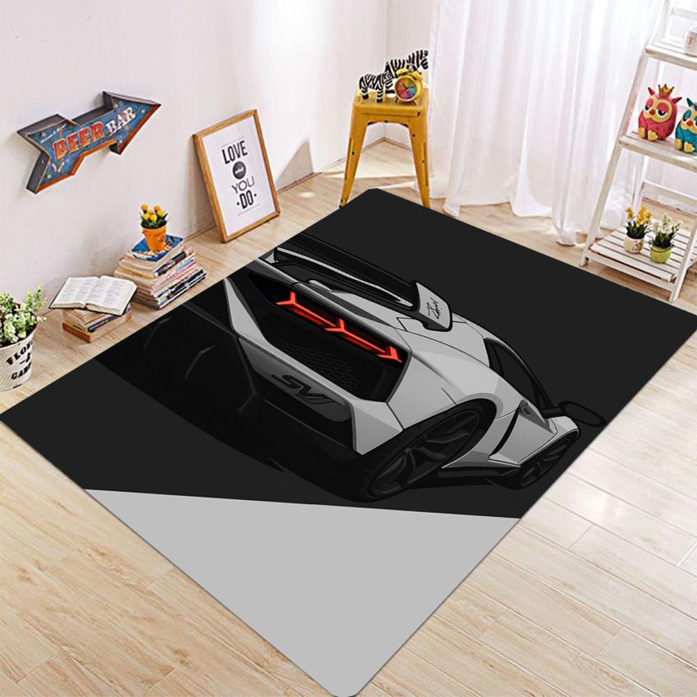 Sports Car Starry Sky Sleek Modern Carpet Racing Speed Rug for Living Room Game Room Home Decoration Black Silver Red Mat