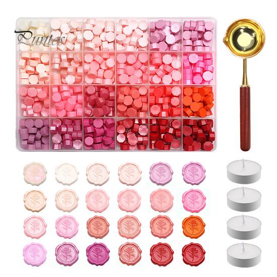 Wax Seal Beads with Candle Kit, Melting Spoon And Candles Set, Tool Stamp for DIY Crafting Wedding Invitations Decorative Sealing