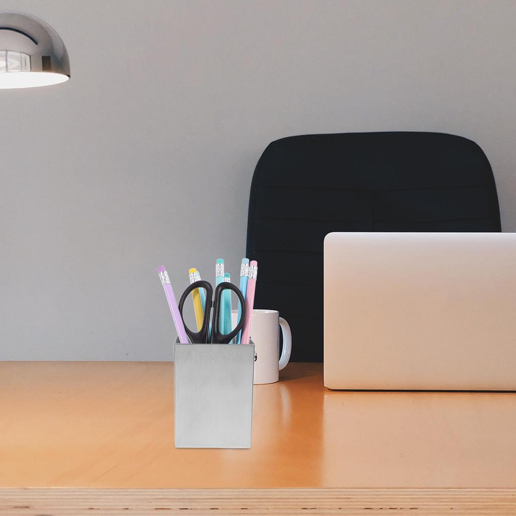 Ciieeo Desktop Pen Pen Stainless Square Storage Large Art Supplies Flower Toothbrush Pen Storage Organizer Small Item Desktop Trash Lidless Desk