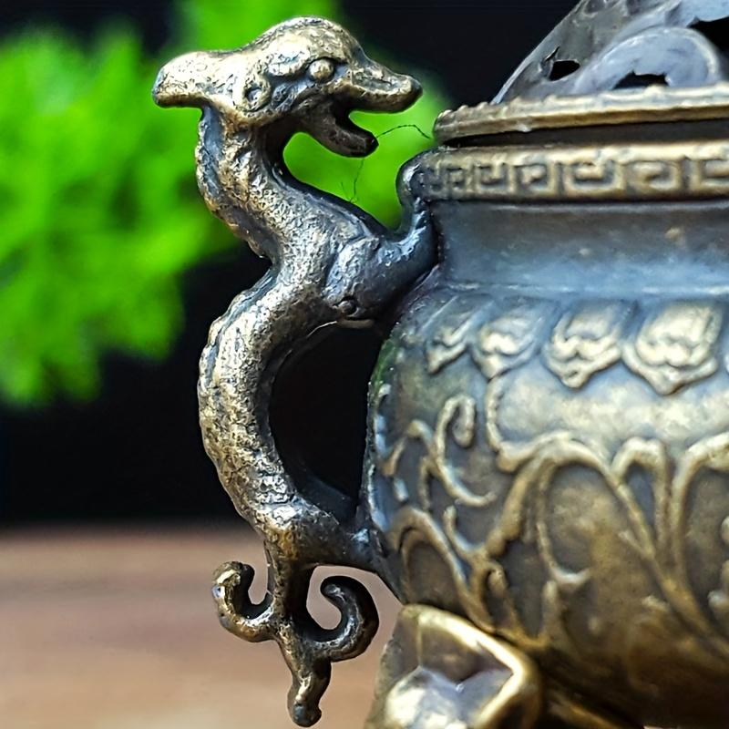 1 Stück Mini Drachen Qilin Dreibeiniger Räuchergefäß, Exquisite Doppeldrachenschnitzerei mit Qilin-Deckel oben (Ohne Weihrauch)