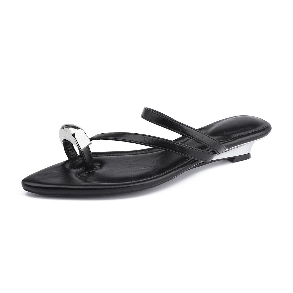 Summer New Small Thick Heel Flat Sandals for Women, Sexy Pointed Toes, Cold Slippers for Women, High-end Wear