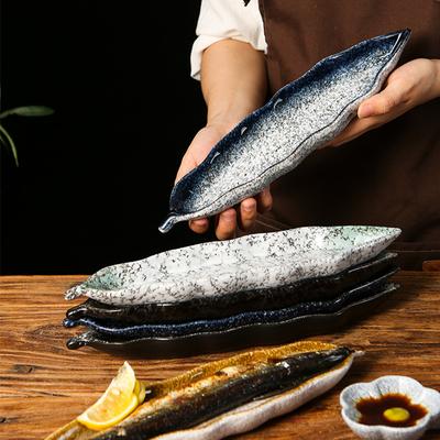 Japanische Küche Sashimi Besteck Keramik Kaltes Gericht Saury Sushi Servierplatte Aal Sashimi Platte Dessertteller Snack-Tablett