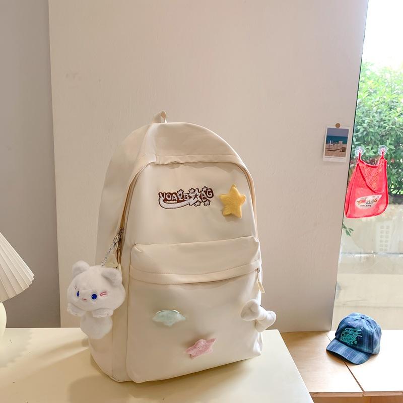 Small fresh schoolbag female cute solid color girl backpack campus girl sweet style primary and secondary school student schoolbag