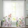 Watercolor Flowers Butterflies Sheer Curtains For Bedroom Living Room Kitchen Window Voile Tulle Drapes