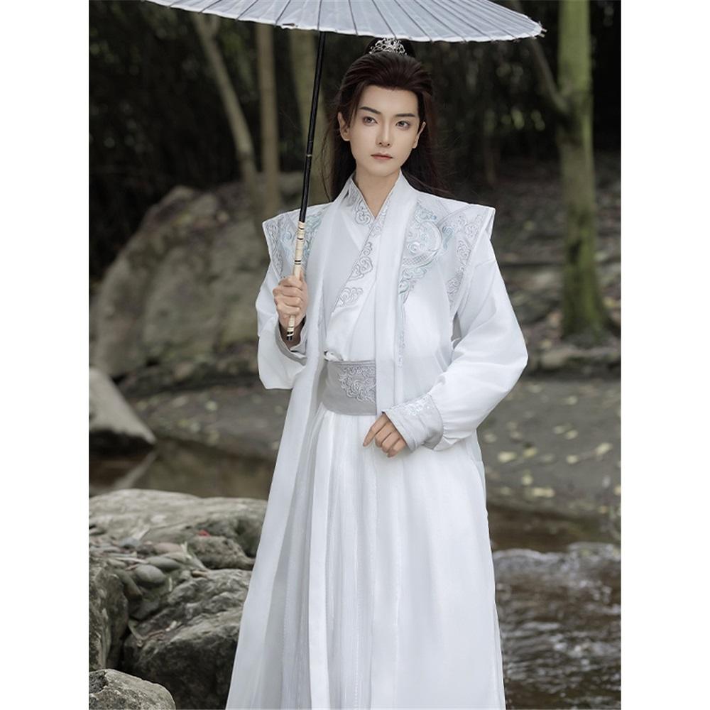 Chinese Song Dynasty Style Hanfu For Men, Two-color Cross-collar Martial Arts Embroidery Suit