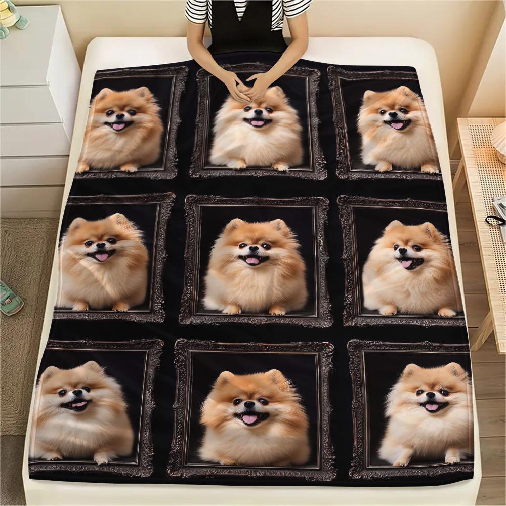 1Pc 3D Dog Puzzle Print Flannel Blanket, High quality Comfortable for All Seasons, Home Decor, Warmth and Comfort, Perfect for Gifts
