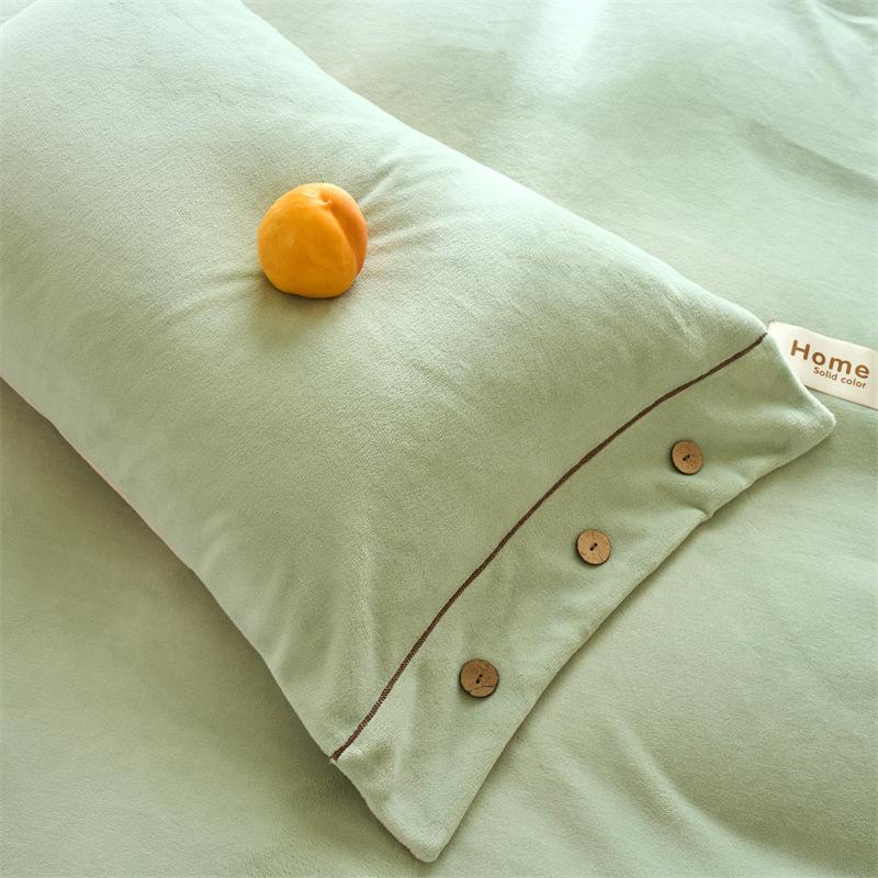 Thickened Milk Fleece Four-Piece Set, Button Coral Fleece Quilt Cover, Bed Three-Piece Set, Fleece Sheet Quilt Cover