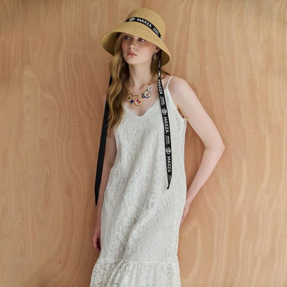 Maxza Women S Flower Lace SleeveleSS Long dreSS Ivory/FREE