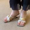 Fashion Wedge One-Word Square-Toe Slippers 2025 Temperament Fashion New Outside Summer Sandals