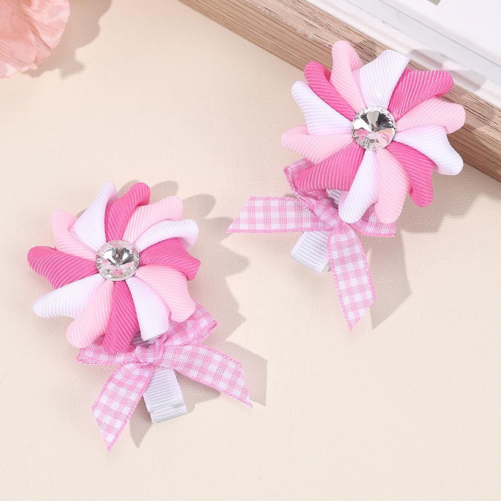 2Pcs New Windmill Hair Clips For Girls Sweet Ribbon Bow Hairpins Children Side Bangs Barrette Daily Headwear Hair Accessories