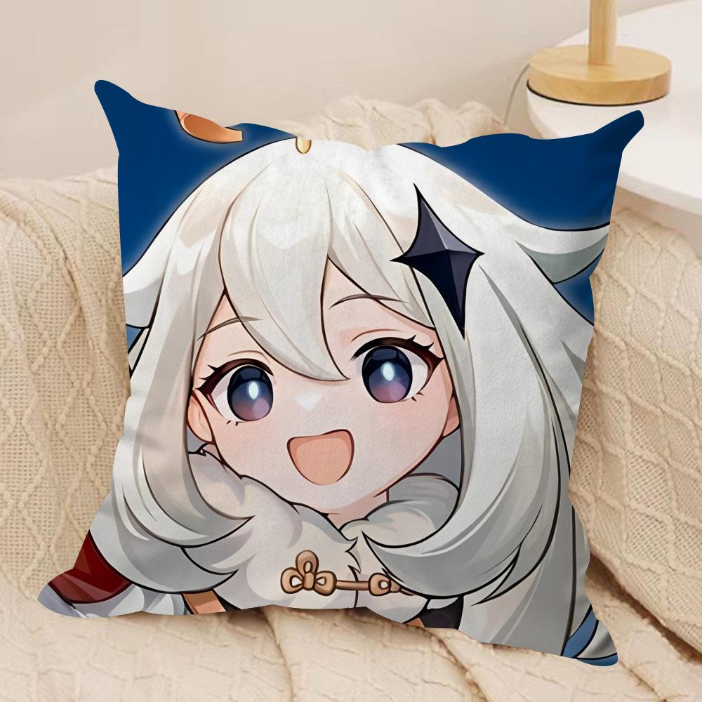 Paimon Cute Genshin Impact Cushion Cover Silky Short Plush Invisible Zipper Dustproof Sofa Pillow Case For Home Decor